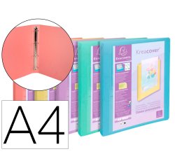 Classeur 4 anneaux exacompta kreacover polypropylene a4    4/30mm assortiment pastel