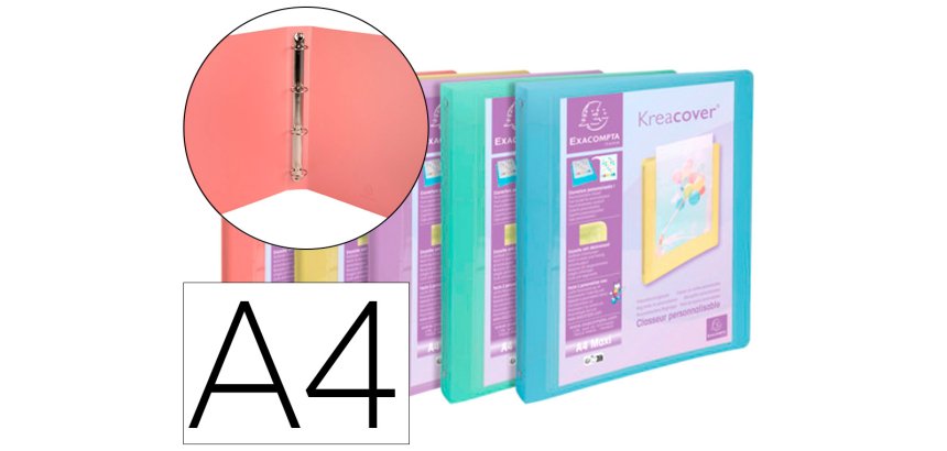 Classeur 4 anneaux exacompta kreacover polypropylene a4    4/30mm assortiment pastel