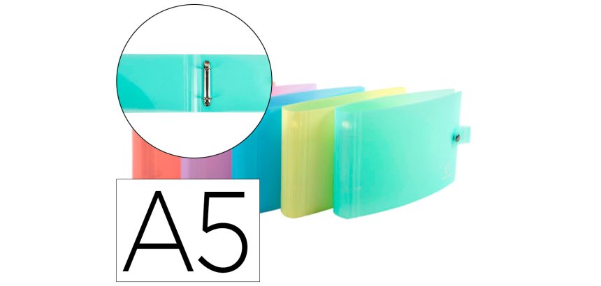 Classeur 2 anneaux bristol polypropylene a5 2/30mm       assortiment pastel