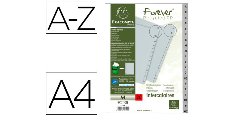 Intercalaires imprimes alphabetiques exacompta       polypropylene a4 20positiones a-z gris