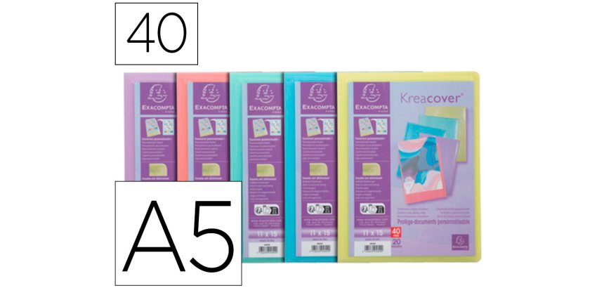 Porte-documents exacompta kreacover a5 polypropylene    180x230mm 40vues assortiment  pastel