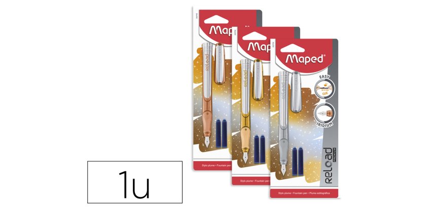 Stylo-plume reload glitter 2 cartuches d'encre 3 coloris   assortis