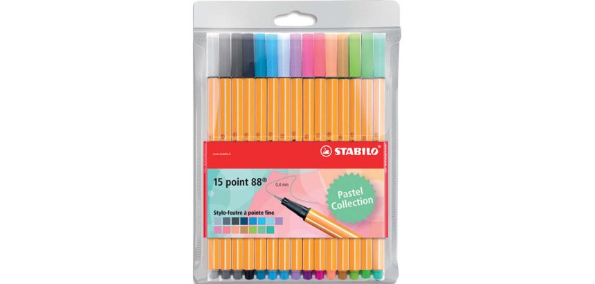 Stylo feutre stabilo pastellove point fine 0,4mm   pochette de 15 coloris        assortis