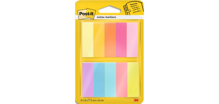 Marque-pages en papier post-it  10 blocs x 50        feuilles 15x50mm coloris      assortis