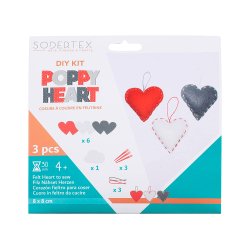 Kit feutrine sodertex 3 coeurs poppy heart a          fabriquer 2mm sachet          individuel 8cm 3 coloris