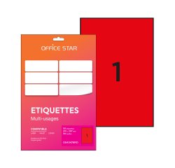 Etiquette office star impression laser jet encre et copieur 210x297mm coloris     rouge pochette 50 unites