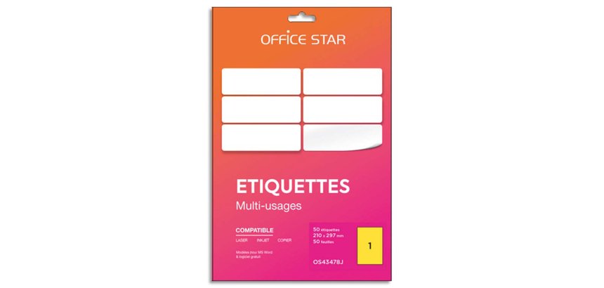 Etiquette office star impression laser jet encre et copieur 210x297mm coloris     jaune pochette 100 unites