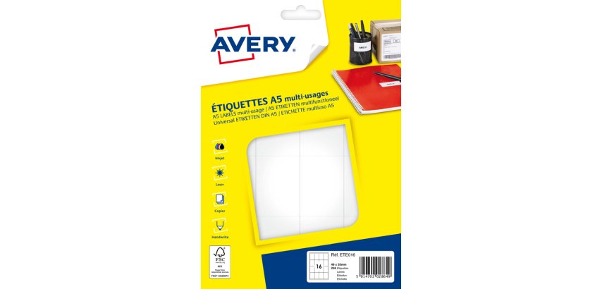 Etiquette avery impression laser jet encre et copieur    35x49mm coloris blanc pochette256 unites