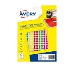 Pastille adhesive avery impression laser jet encre et copieur diametre 8mm          permanente coloris assortis