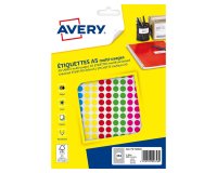 Pastille adhesive avery impression laser jet encre et copieur diametre 8mm          permanente coloris assortis