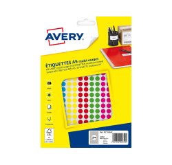 Pastille adhesive avery impression laser jet encre et copieur diametre 8mm          permanente coloris assortis