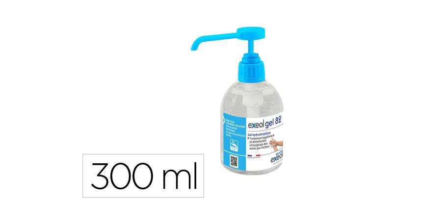 Gel hydroalcoolique exeol gel 82 flacon pompe 300ml