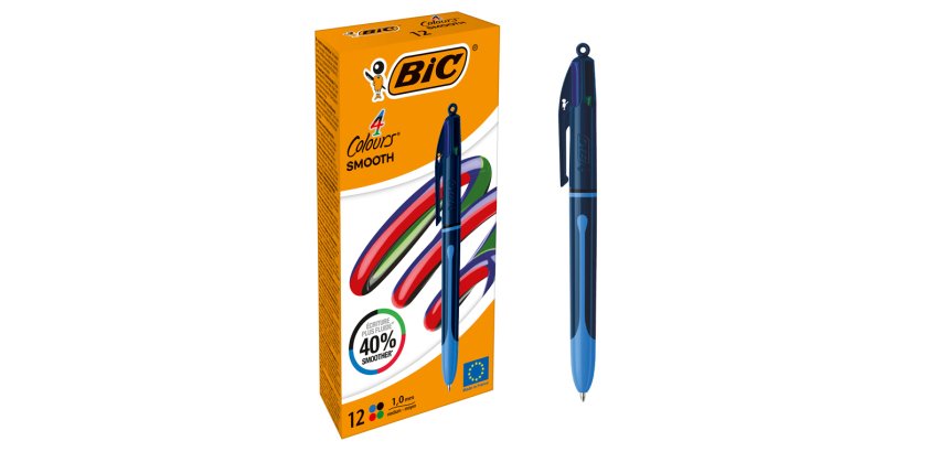 BIC Stylo à bille rétractable 4 Colours Smooth Drop, S