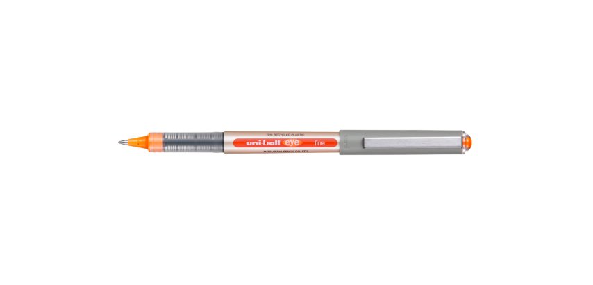 Roller uniball eye plastique recycle encre liquide         ecriture moyenne pointe metal coloris orange