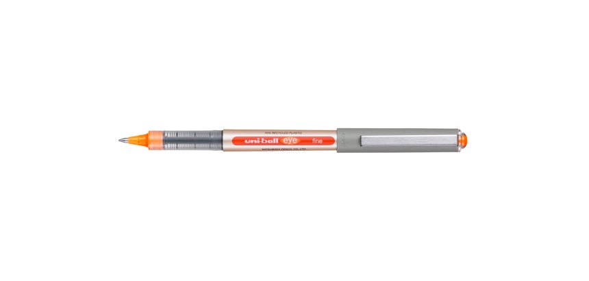 Roller uniball eye plastique recycle encre liquide         ecriture moyenne pointe metal coloris orange