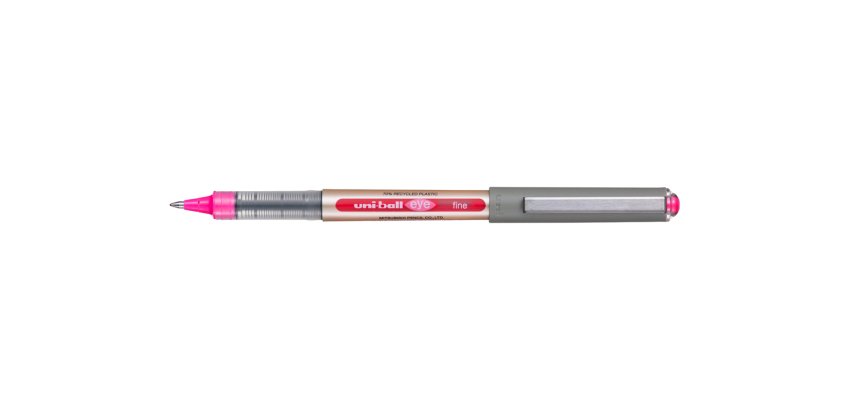 Roller uniball eye plastique recycle encre liquide         ecriture moyenne pointe metal coloris rose