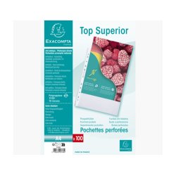 Sachet de 100 pochettes perforées polypropylène grainé Qualité + - A4 - Cristal