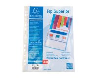 Sachet de 100 pochettes perforées polypropylène lisse Qualité + - A4 - Cristal