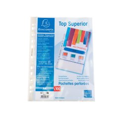 Sachet de 100 pochettes perforées polypropylène lisse Qualité + - A4 - Cristal