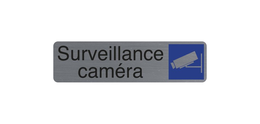 Plaque adhesive exacompta surveillance camera imitation aluminium 16,5x4,4cm
