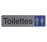 Plaque adhesive exacompta toilettes dame / homme        imitation aluminium           16,5x4,4cm