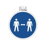 Panneau PVC adhésif antidérapant Gardez vos distances 20 cm - Bleu