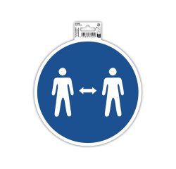 Panneau PVC adhésif antidérapant Gardez vos distances 20 cm - Bleu