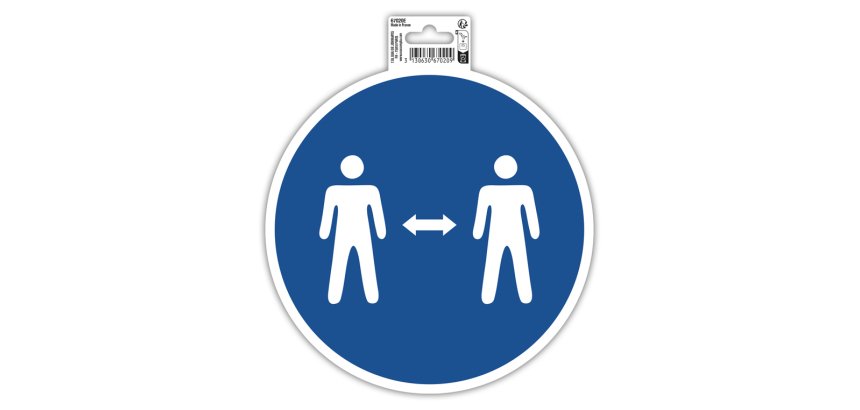 Panneau adhesif exacompta pvc antiderapant gardez vos       distances 20cm coloris bleu