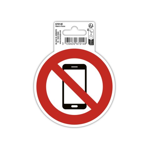 Panneau adhesif exacompta pvc antiderapant telephone mobile interdit 10cm coloris rouge