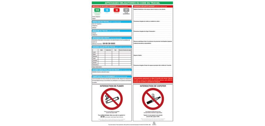 Panneau affichage exacompta obligatoire code du travail   40x60cm