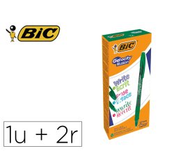 Roller bic gel-ocity illusion pointe moyenne 0,7mm grip caoutchouc encre effacable et rechargeable verte + 2 recharges