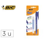 Roller bic gel-ocity illusion pointe moyenne 0,7mm grip caoutchouc encre effacable et rechargeable bleue set 3 unites