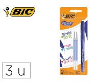 Roller bic gel-ocity illusion pointe moyenne 0,7mm grip caoutchouc encre effacable et rechargeable bleue set 3 unites