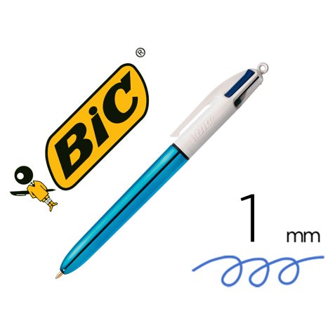 Stylo bille Bic rétractable 4 couleurs décor effet bleu glacé