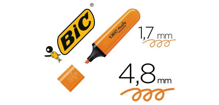 Surligneur bic tank marking highlighter sechage rapide    pointe biseautee coloris      orange