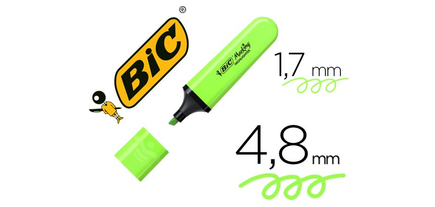 Surligneur bic tank marking highlighter sechage rapide    pointe biseautee coloris vert