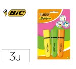 Surligneur bic tank marking highlighter sechage rapide    pointe biseautee coloris      assortis set 3 unites