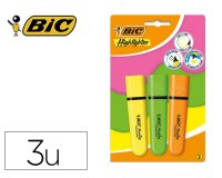 Surligneur bic tank marking highlighter sechage rapide    pointe biseautee coloris      assortis set 3 unites