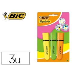 Surligneur bic tank marking highlighter sechage rapide    pointe biseautee coloris      assortis set 3 unites