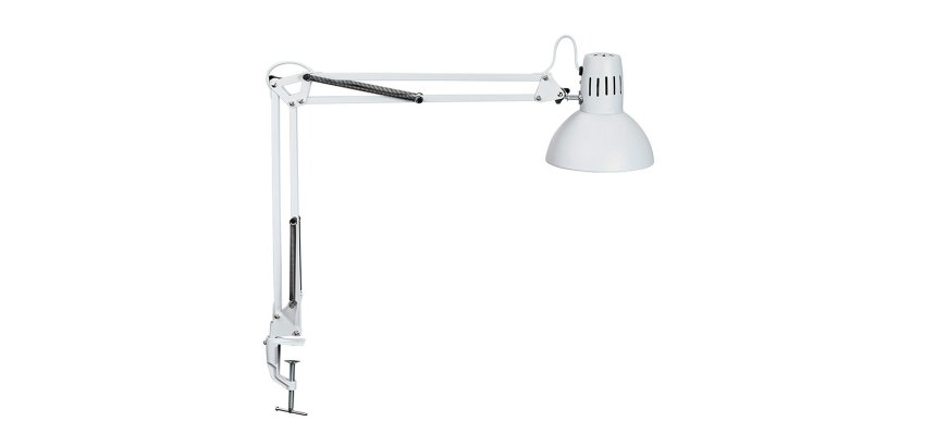 Luminaire bureau maulstudy surpince tete et bras metal      hauteur 44cm bras 35cm tete   diam. 17cm coloris blanc