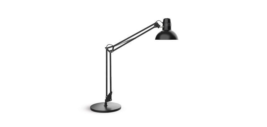 Luminaire bureau maul study sur pince ou socle tete et bras metal hauteur 44cm bras 35cm tete diam. 17cm coloris noir