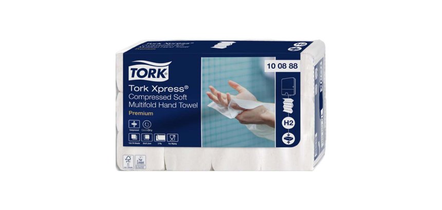 Essuie-mains tork xpress h2 premium interfolies doux      compresses 2 plis m grand     format blanc paquet 170