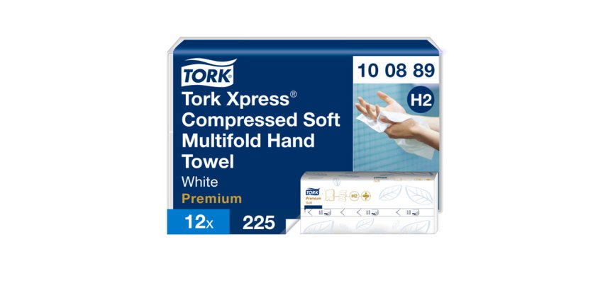 Essuie-mains tork xpress h2 premium interfolies doux      compresses 2 plis z           absorbants blanc paquet 225
