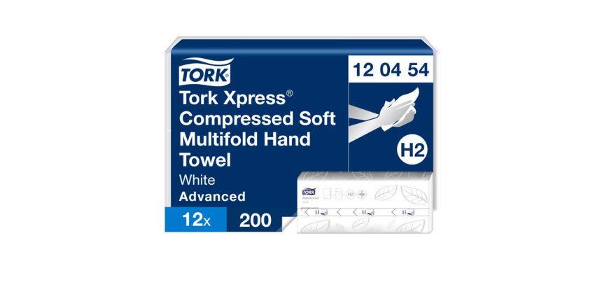 Essuie-mains tork xpress h2 advanced interfolies doux     compresses 2 plis m grand     format blanc paquet 200
