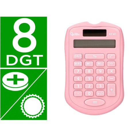 Calculatrice de poche liderpapel xf41 8 chiffres    solaire et piles              94x59,5x10,5mm coloris rose