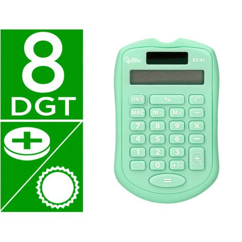 Calculatrice de poche liderpapel xf42 8 chiffres    solaire et piles              94x59,5x10,5mm coloris vert
