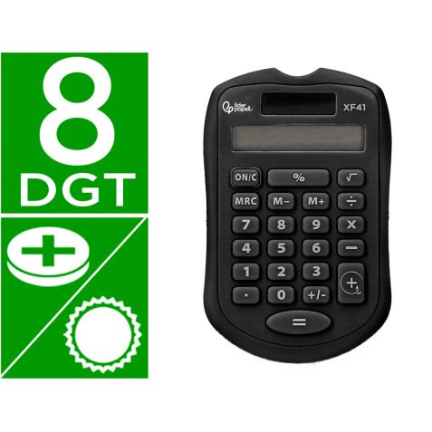 Calculatrice de poche liderpapel xf43 8 chiffres    solaire et piles              94x59,5x10,5mm coloris noir