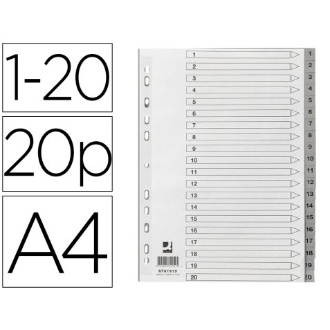 Intercalaire q-connect numerique 1-20 plastique 20   positions a4 indice           multiperfore
