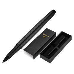 Stylo-bille belius neptuno corps aluminium texture wavy  encre bleue coloris noir      boite design