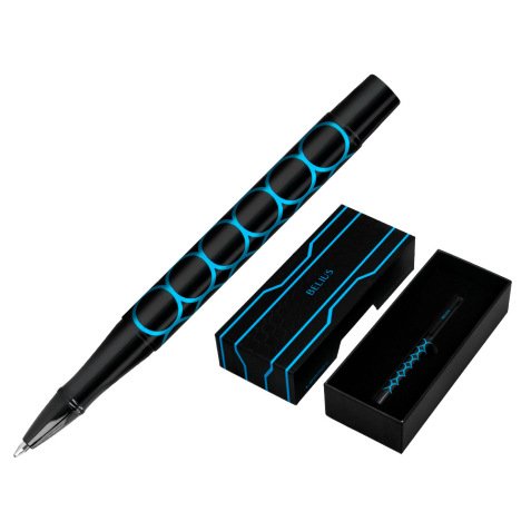 Stylo-bille belius legacy aluminium encre bleue design  cercles bleux corps noir      boite design